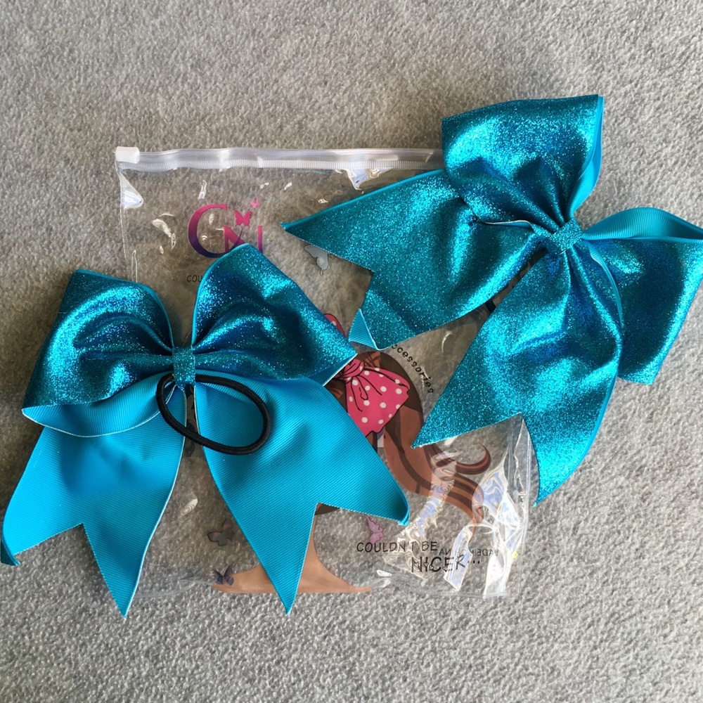 Cheerleading Oversized Bows - 2 Pack Sparkly Blue
